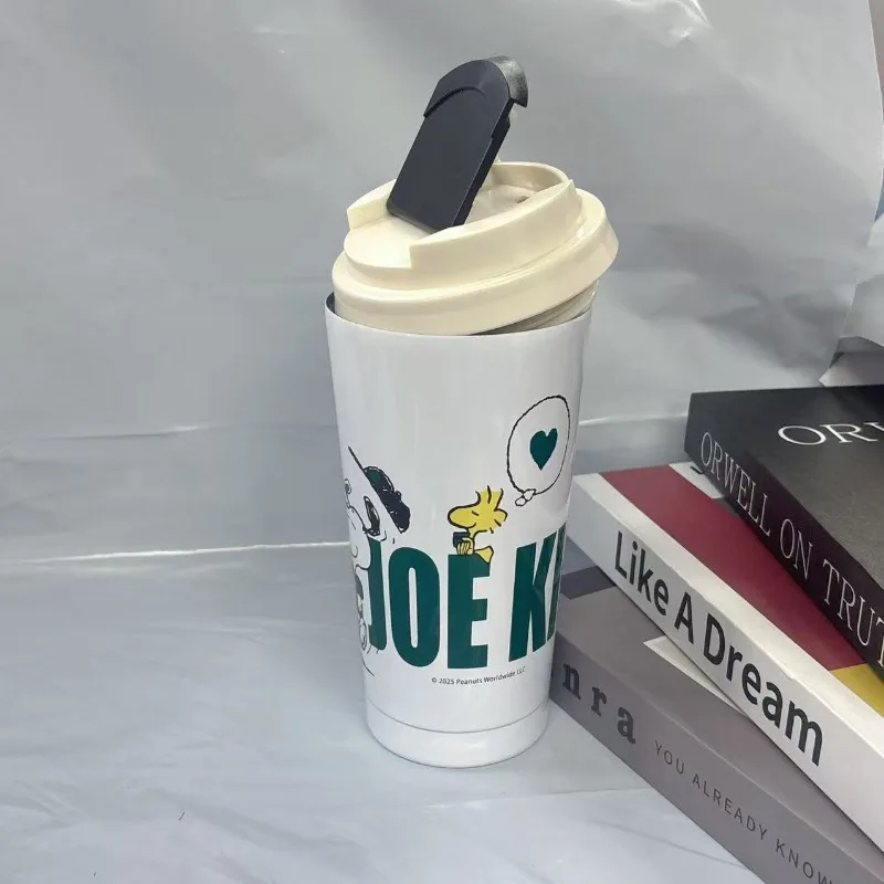 Vaso de Acero Inoxidable de 500 ml con Diseño de Dibujos Animados de Starbucks × Snoopy, Taza de Viaje Aislada Premium con Tapa Abatible