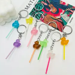 Simulation Lollipop Keychain Transparent Resin Glow-in-the-dark Duckling Candy Key Chain Bag Pendant Cute Gift Wholesale
