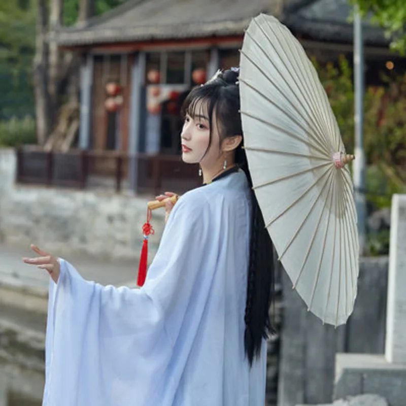 Oilpaper waterproof beach Umbrella White Yellow Red Antique Woman Hanfu Movies Ancient Prop Practical Tassels Cloth Bag parasol