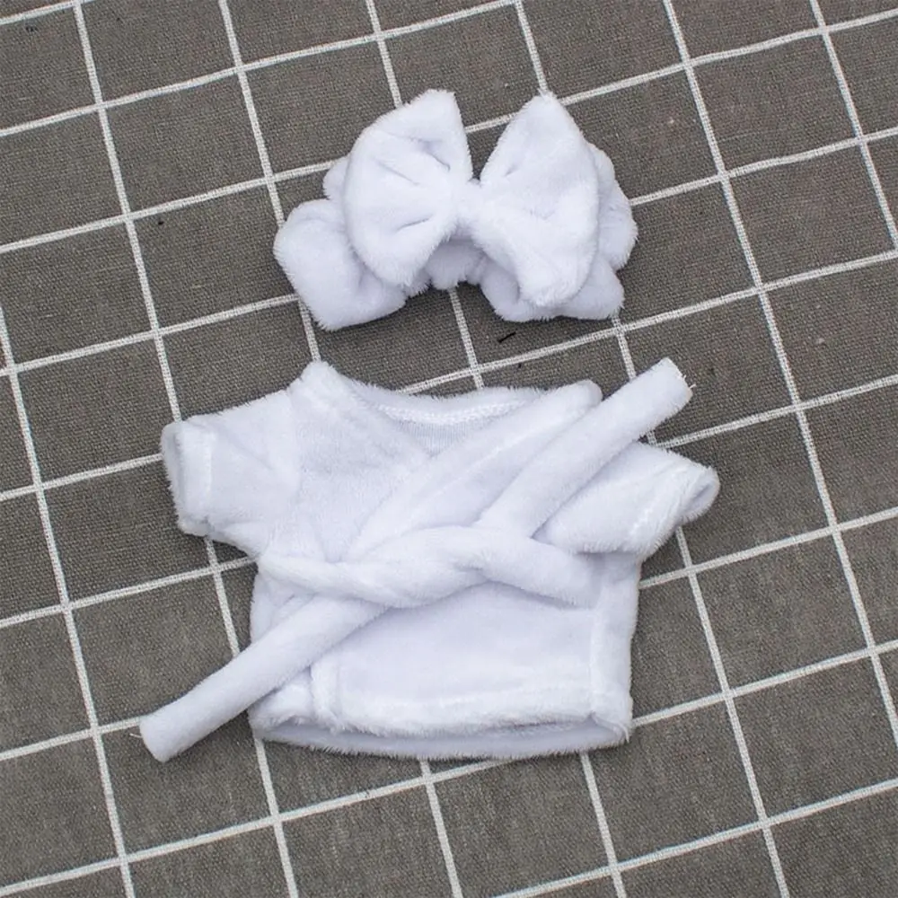 ชุดนอนกำมะหยี่ตุ๊กตาผ้าน่ารักขนาด15ซม./20ซม. เสื้อผ้านอนพร้อมที่คาดผมสำหรับตุ๊กตา1/12 BJD เสื้อผ้านอนเสื้อคลุมอาบน้ำอุปกรณ์ตุ๊กตา