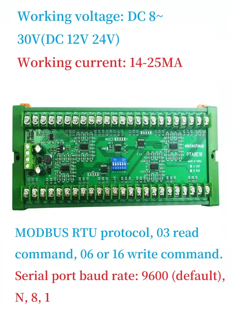

16CH PT100 Temperature Sensor RS485 Modbus RTU Data Acquisition Board DC 12V 24V for -40 to 500C Industrial Monitoring