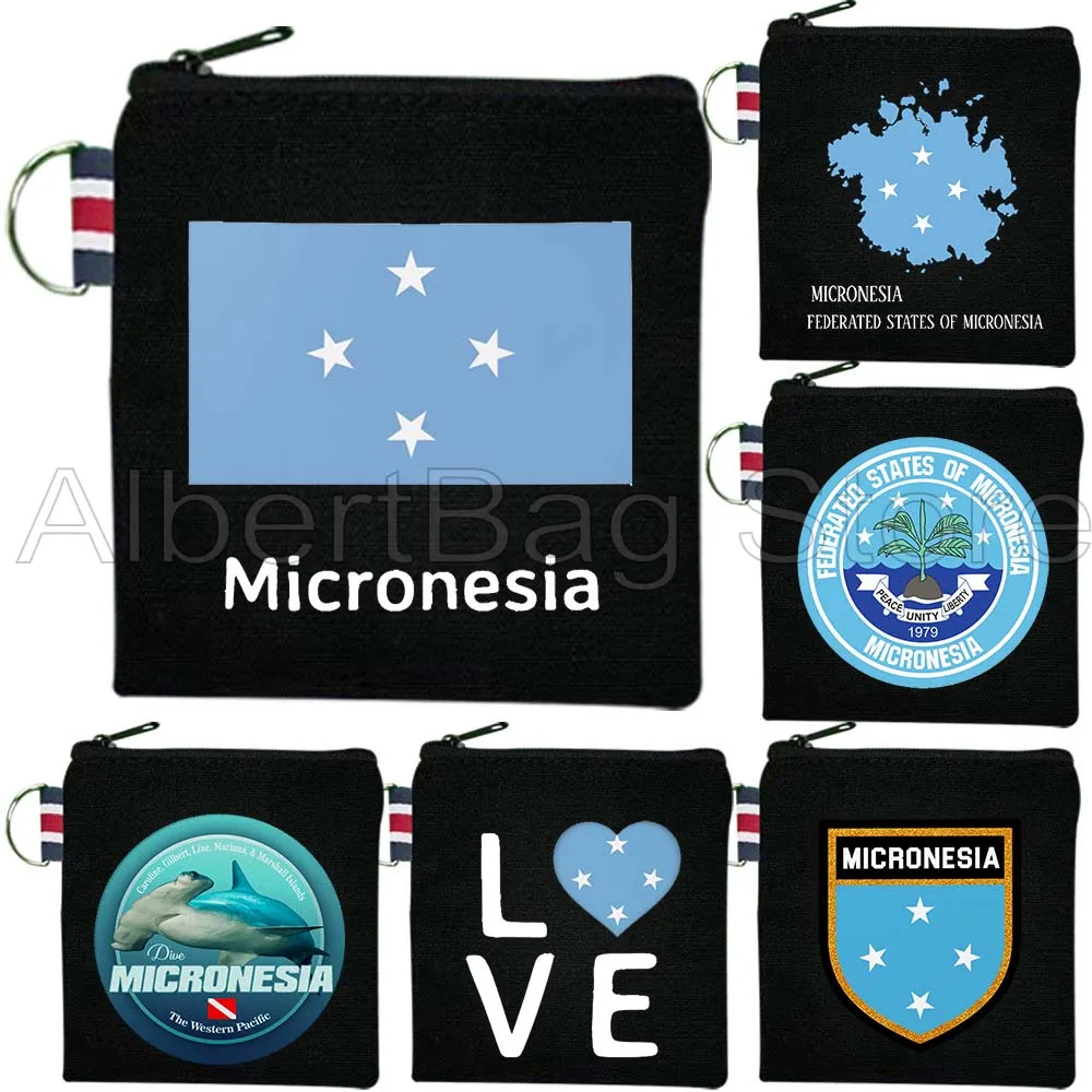 

Micronesia Flag Map Cute Gift Canvas Coin Purse Bag Small Square Key Lipstick Travel Storage Card Bag Cotton Wallet Zipper Pouch