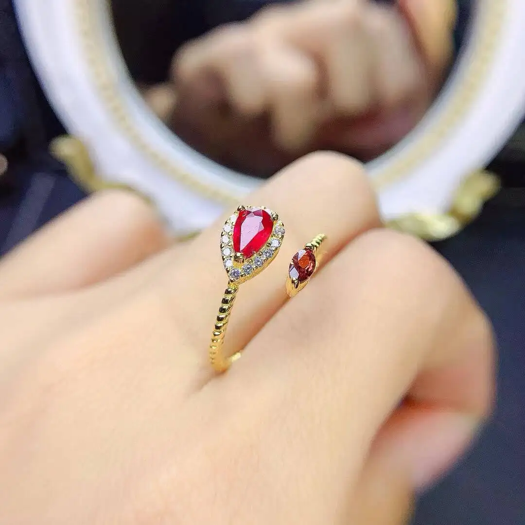 KJJEAXCMY New style Jewelry Natural Women's Ruby ring 925 silver inlay Colorful and splendid Crystal pure fire flash explosion