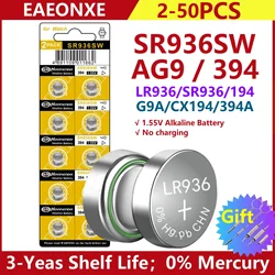 Baterias de botão remoto AG9, 1.55V, LR936, 394, SR936SW, CX194, LR45, G9A 194, 394A, SR936, L936F, Moeda, Relógio, Brinquedos, 2-50Pcs