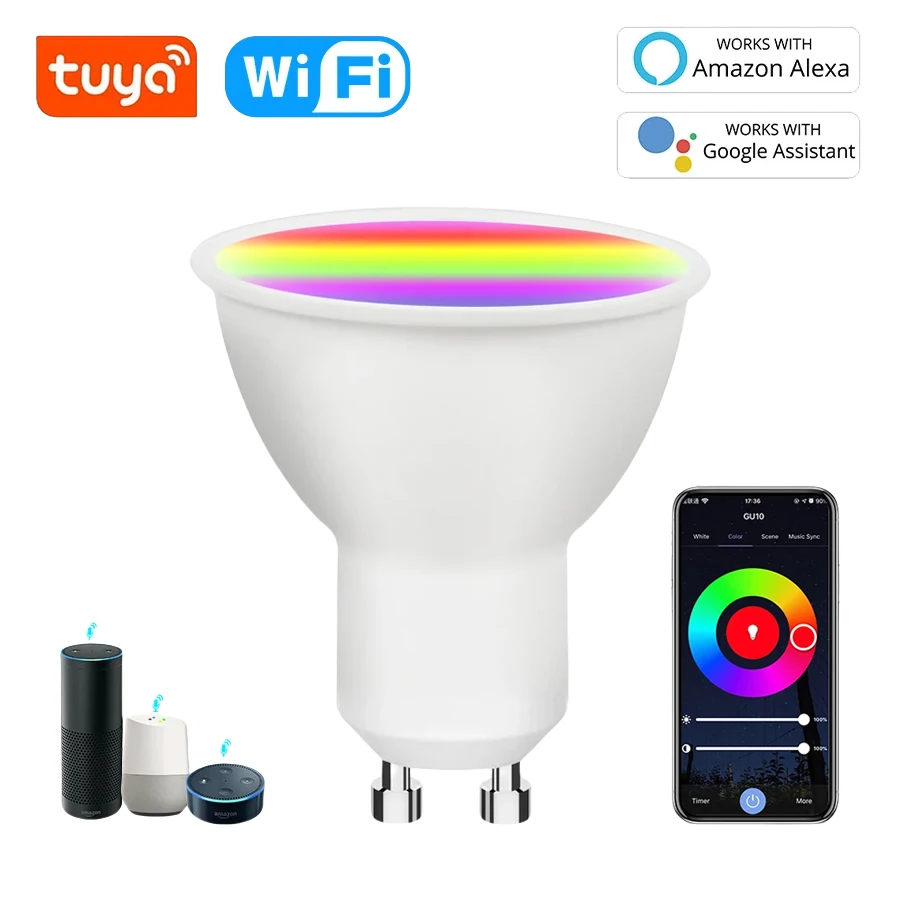 

Tuya Wi-Fi Умные светодиодные лампы 220 В 110 В GU10 Умный дом RGB CW Прожекторы Приложение Smart Life Голосовое управление с Alexa Google Home