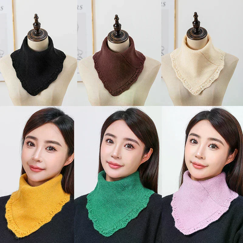 

Зимний вязаный кружевной шарф с кольцом, уличная теплая водолазка, утеплитель для шеи, съемные зимние ветрозащитные рукава на шею