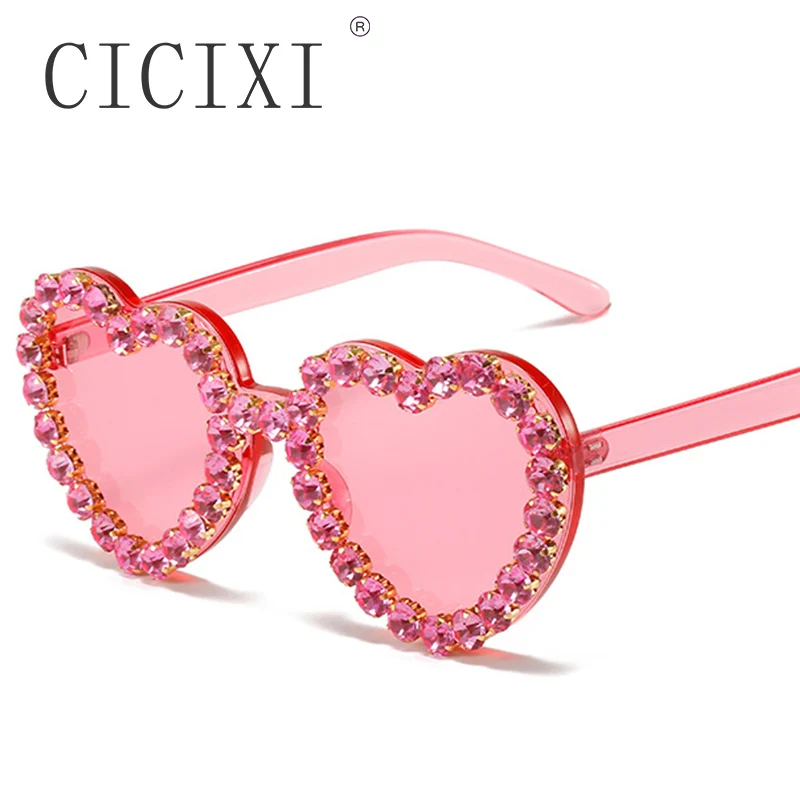 JNPCXI Vintage Pink Heart Diamond Sunglasses for Women New Luxury Brand Diamond Sun Glasses Ladies Retro Hip Hop Cool Eyewear