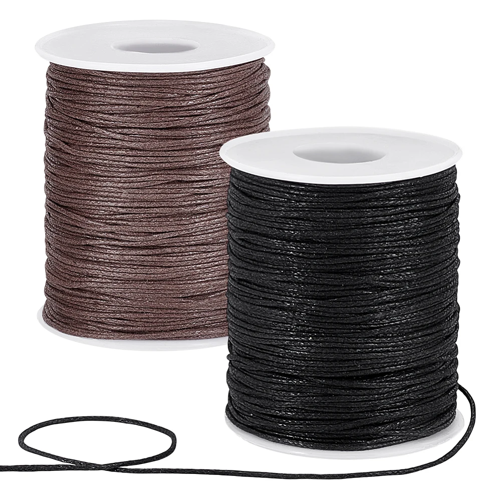 200 Yards Waxed String 1mm Waxed Cotton Cord String Beading Thread Threads Twine for DIY Bracelet Necklace Black Brown