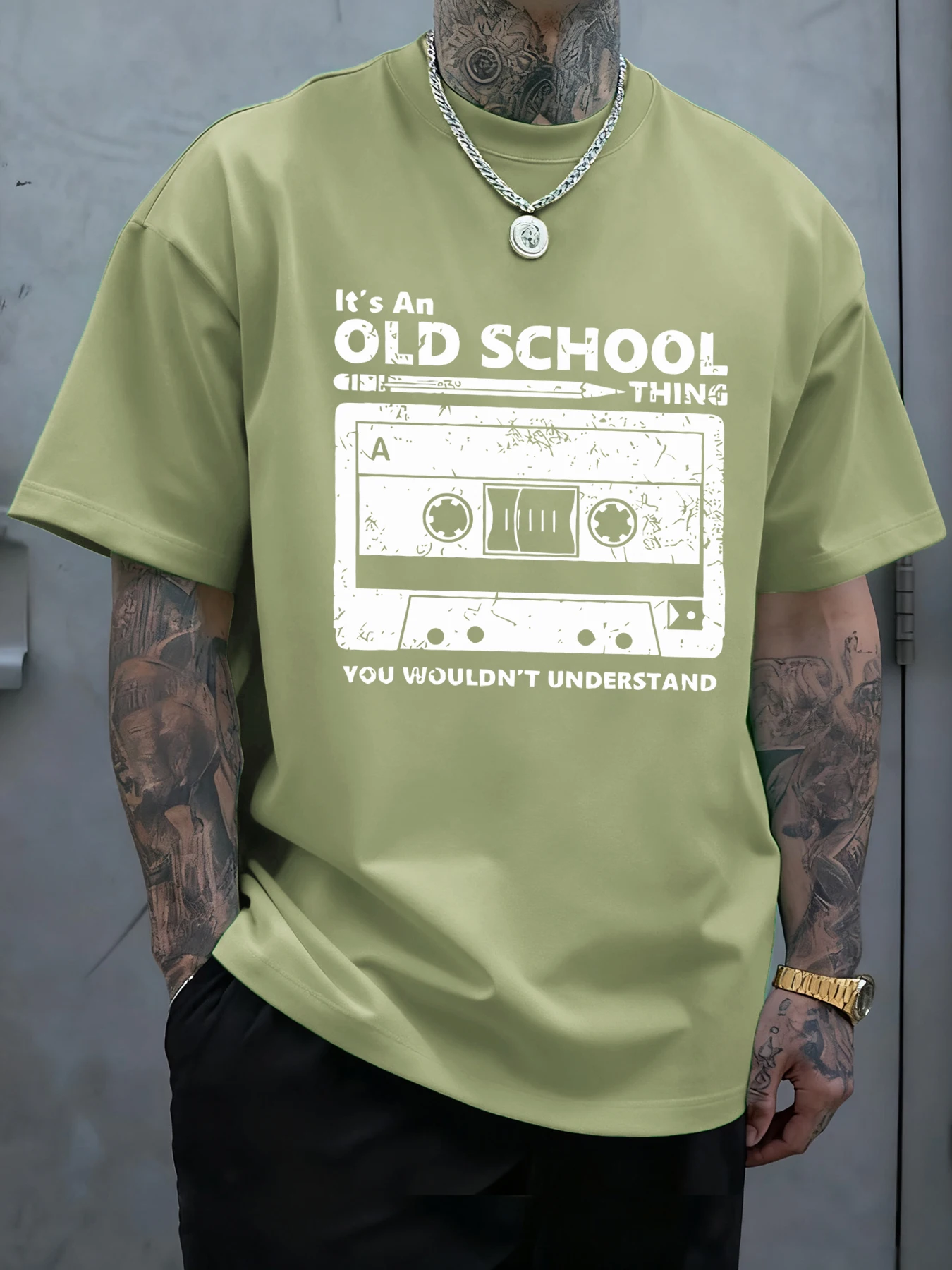 It'S An Old School Thing Tape Print T-Shirt Männer Sport Crewneck T Shirt Baumwolle Sommer Weiche Kleidung Casual Lose Männliche Streetwear – Detail 16