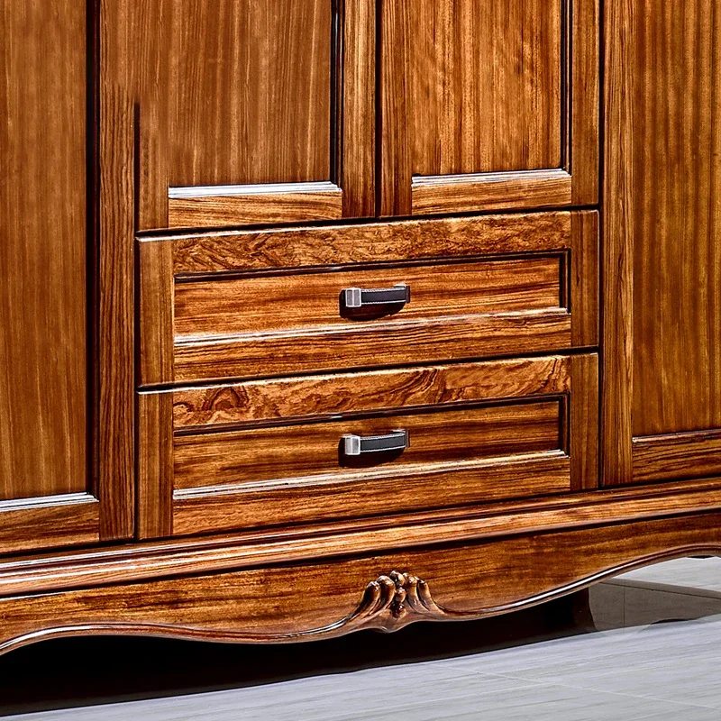 European style villa wardrobe, wooden solid wood carved wardrobe, American high-end luxury four door wardrobe Storage furniture