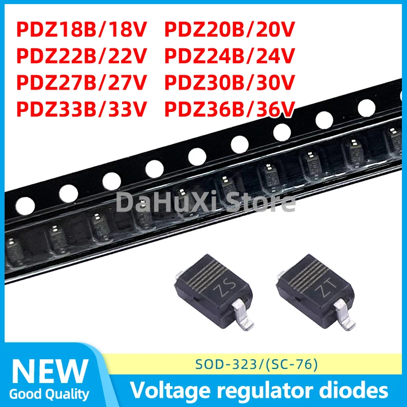 50PCS PDZ18B ZM PDZ20B ZN PDZ22B ZP PDZ24B ZQ PDZ27B ZR PDZ30B ZS PDZ33B ZT PDZ36B ZU 2% SOD-323 SC-76 Voltage regulator diodes