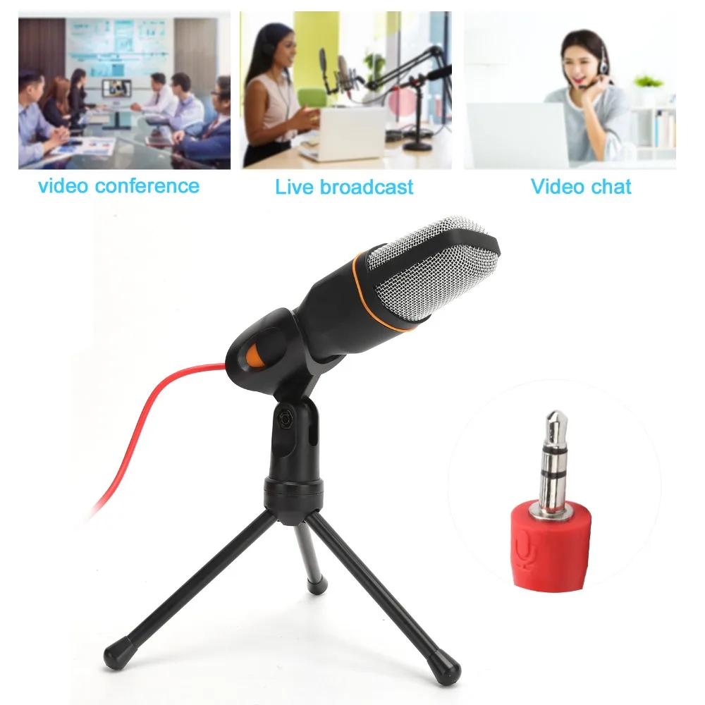 High Sensitivity 3.5mm Computer Wired Microphone With Desktop Adjustable Tripod Condenser Microphone Omnidirectional Microphone