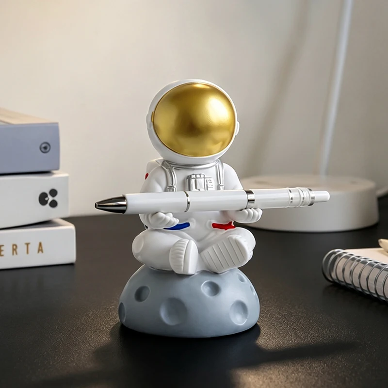 Cute Resin Astronaut Desktop Figurine Multi‑Function Pen Holder Eyeglasses Stand Back to School Gift for Study Office Home Decor
