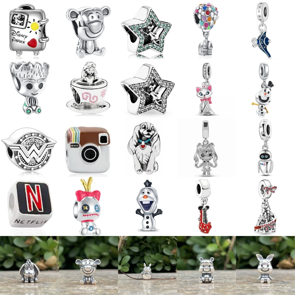 925 Sterling Silver Cartoon Bear Dog Charms Stars Camera Hou