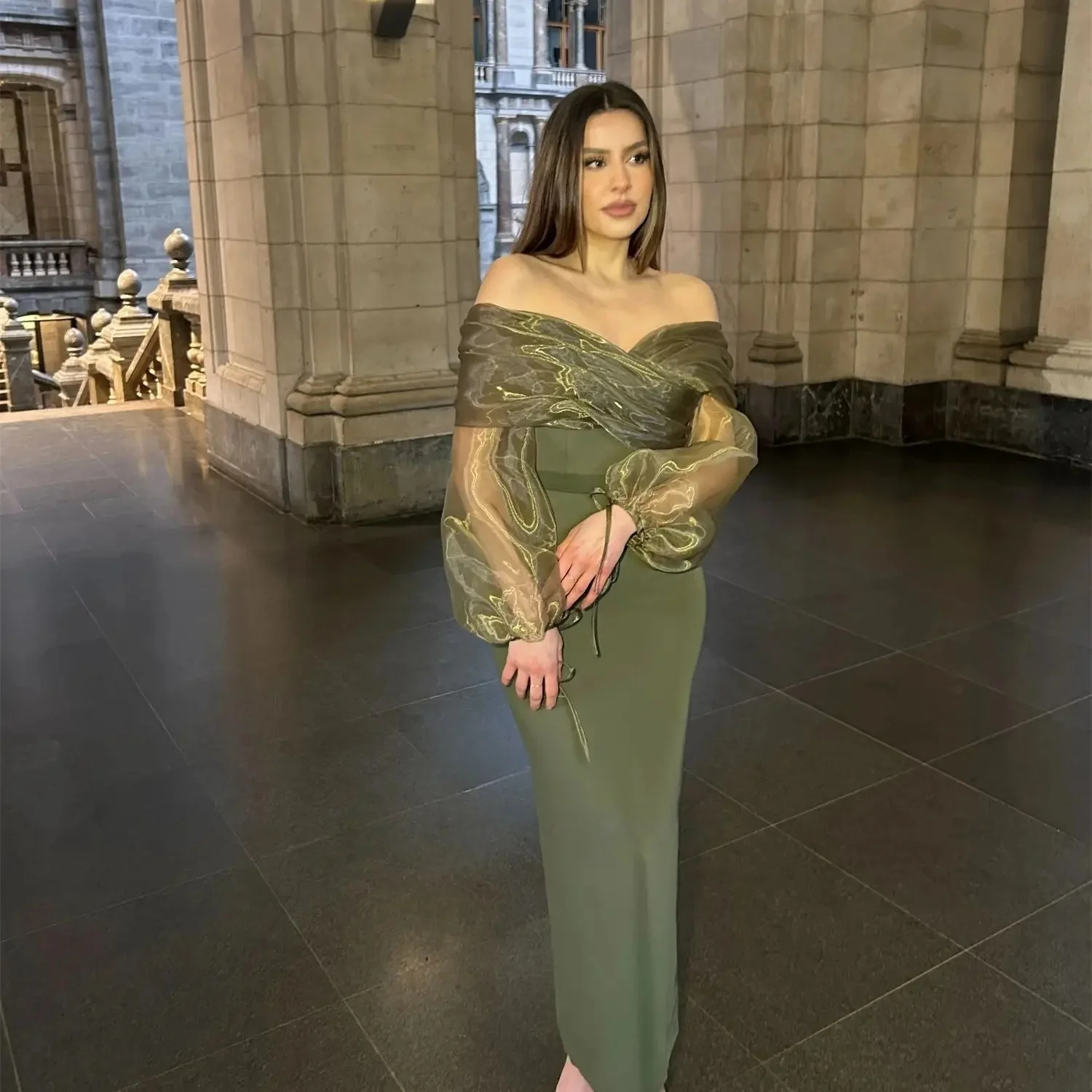 

Formal Party Long Sleeves Bespoke Occasion Gown Evening Dresses Prom Pastrol Unisex Jersey Retro Dubai Saudi Arabic Customized