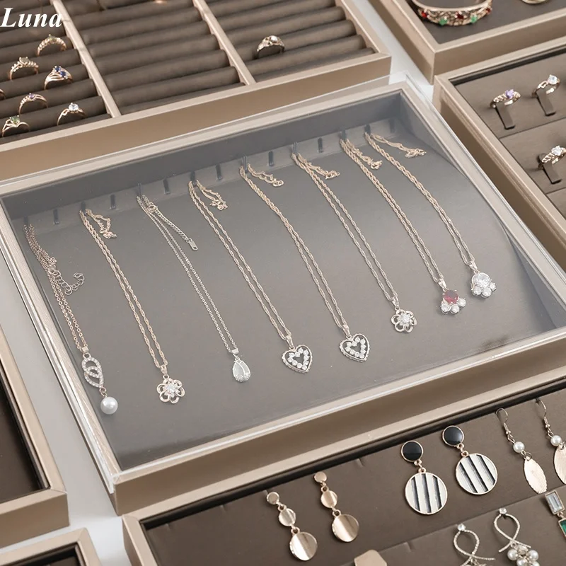 

30*25 см роскошный коричневый кожаный поднос с крышкой пылезащитные серьги кольцо ожерелье органайзер лоток для часов браслет брошь держатель для хранения