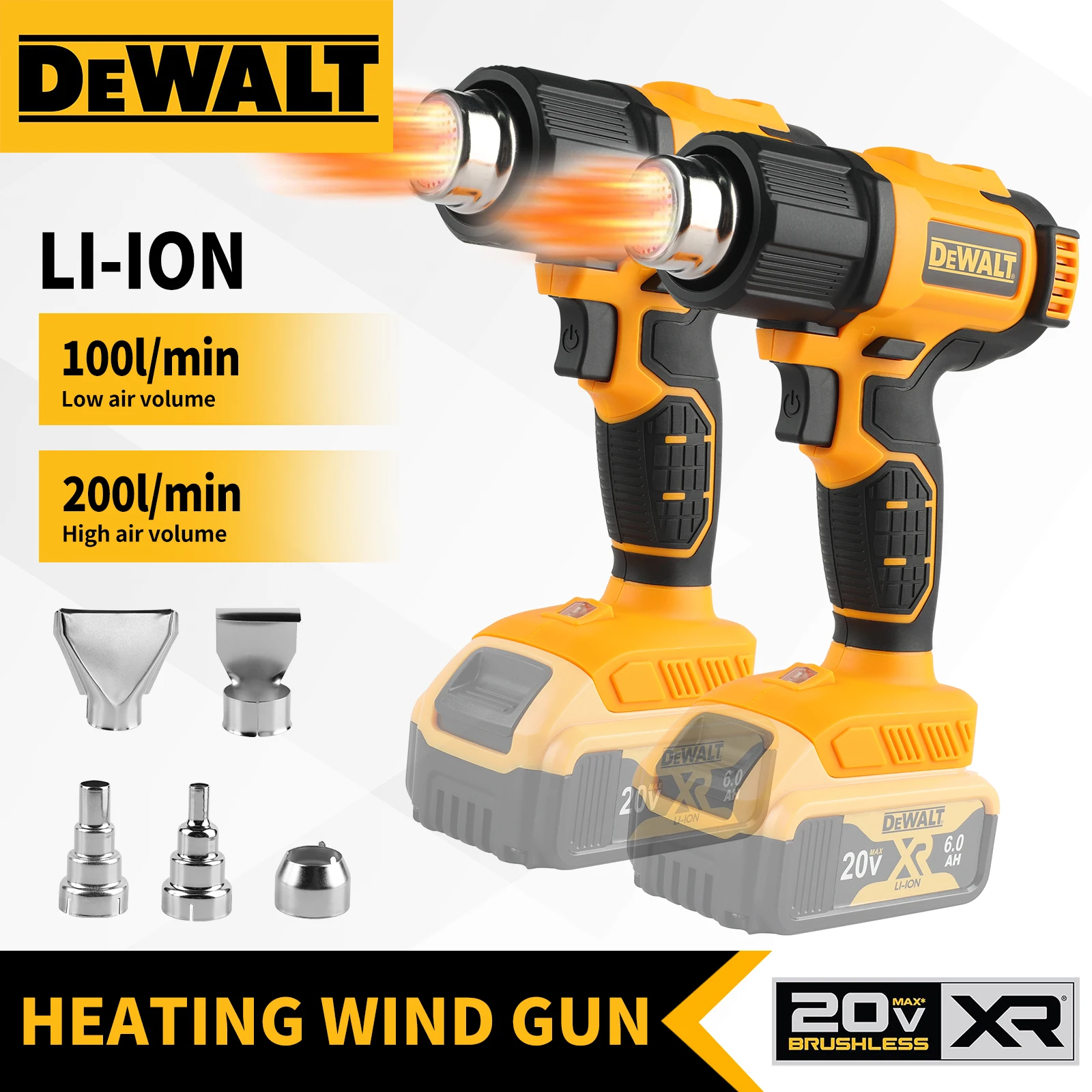أداة مسدس الحرارة اللاسلكي DEWALT DCE530N فقط يتقلص التغليف مسدس هواء ساخن كهربائي صناعي منفاخ حراري
