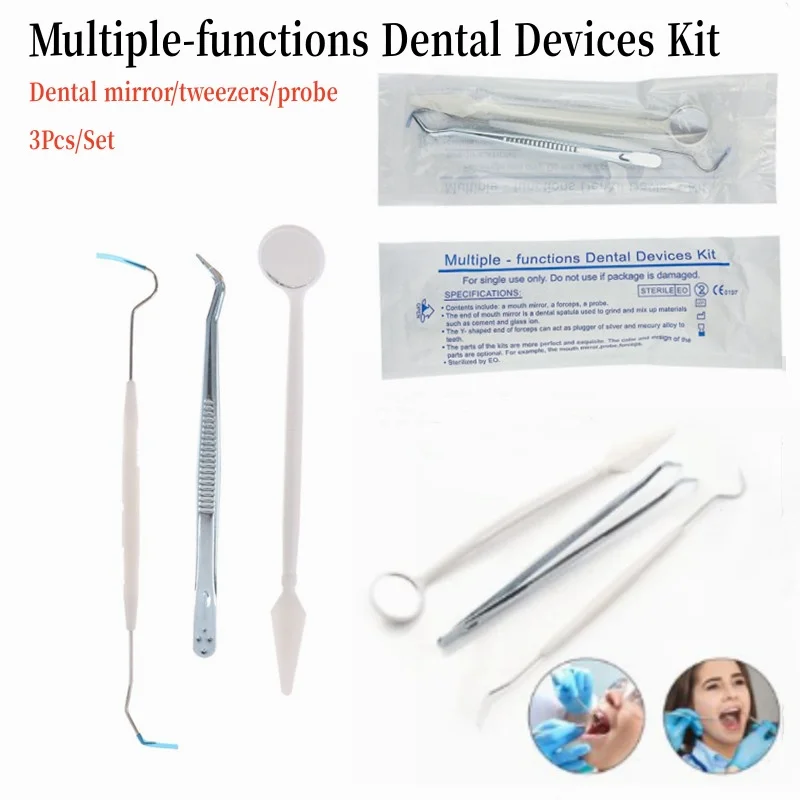 

3 шт./компл. одноразовые стоматологические инструменты, набор для осмотра, чистка, удаление зубного камня, зеркало для полости рта, пинцет, стоматологические расходные материалы, тоже