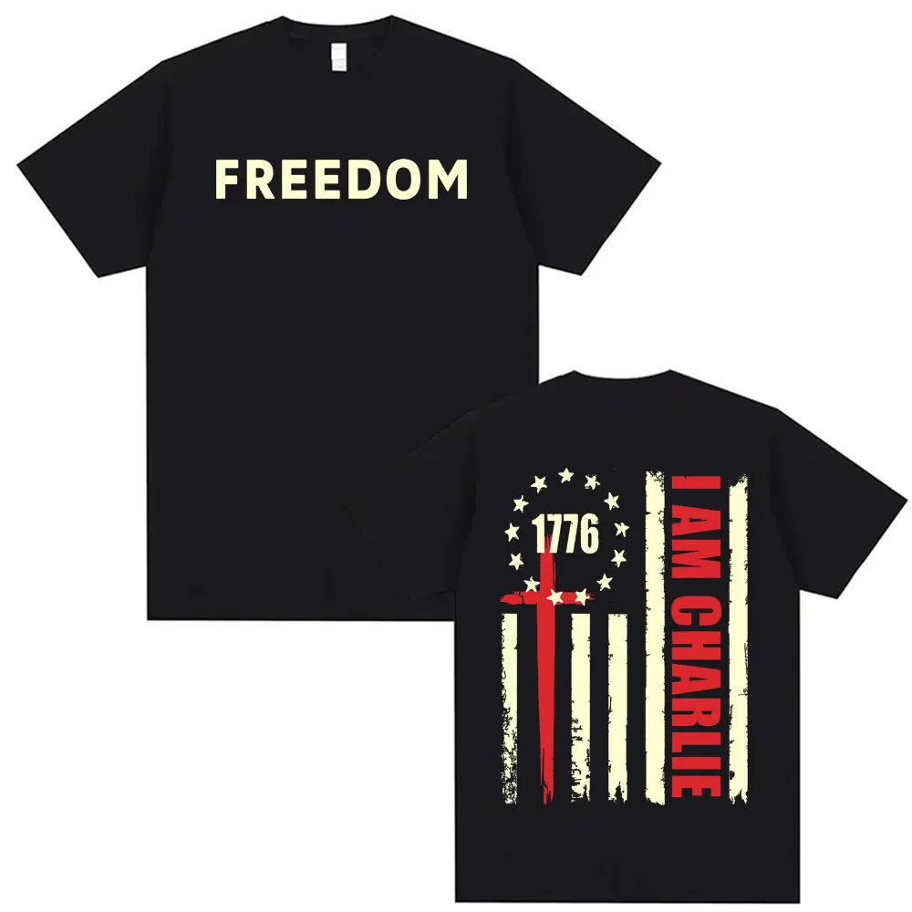 

Charlie Kirk Free-Patterned Print Men's Classic Harajuku Style 100% Cotton Summer Adult Street Casual Fashion Men's T-Shirt