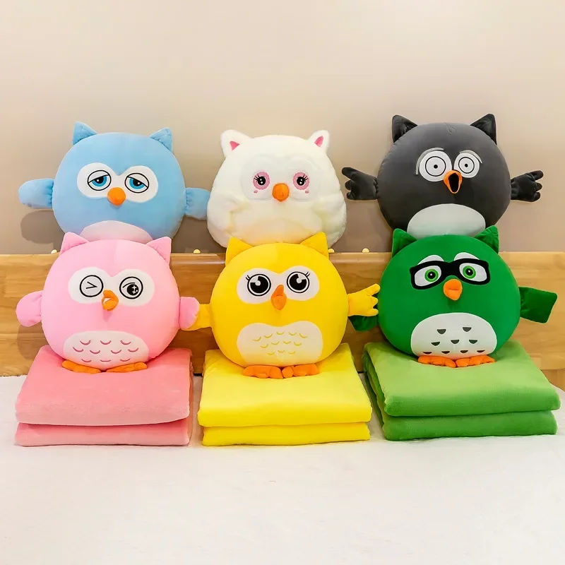 Multi-Function Plush Toy with Blanket Cartoon Owl Soft Lightweight Pillow Quilt Two-In-One Throw Pillow Cushion Home Decoration