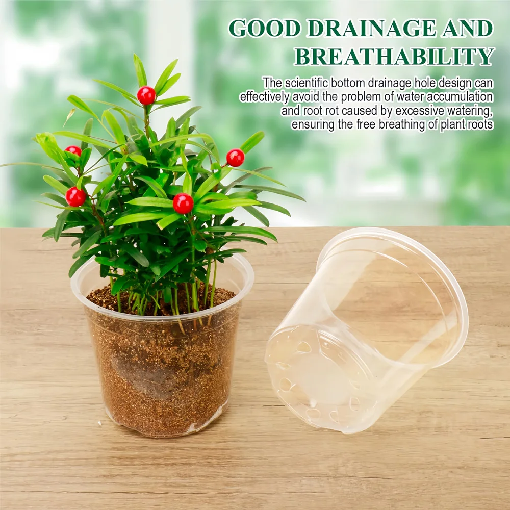 30 Packs 3.5/4/5 Inch Clear Nursery Pots, Transparent Plastic Planter with Drainage Holes, Seed Starting Pot Flower Plant Contai