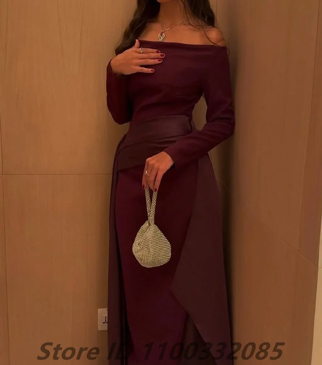Eightale Burgundy Saudi Evening Dress Off Shoulder Long Sleeve Mermaid Women Party Prom Dresses Dubai 2025 Customized image 3