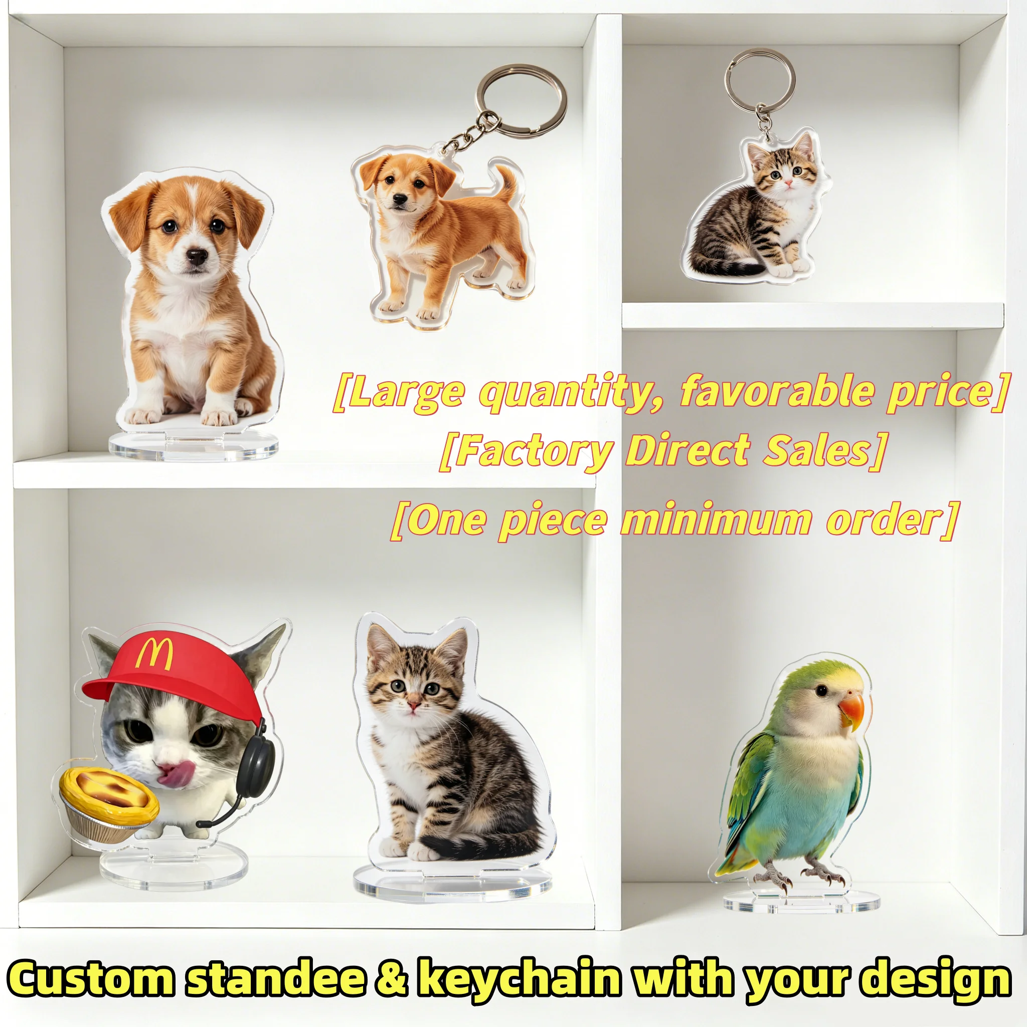 

Customize various acrylic plaques of 5CM, 8CM, 10CM, and 15CM, keychains, rattle toys and various decorative items.