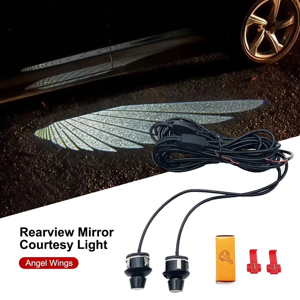 1Pair Car Angel Wing Welcome Courtesy Lights 12V Rearview Mirror Courtesy Lights Puddle Light Replacement for Benz BMW Tesla