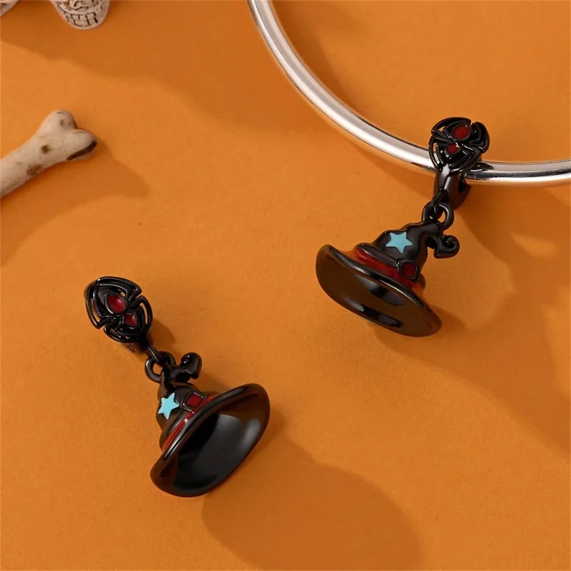 2025 Halloween Charms Bead 925 Sterling Silver Black Magic Hat Spider Luminous Skull Dangle Fit Bracelet Necklace DIY Jewelry