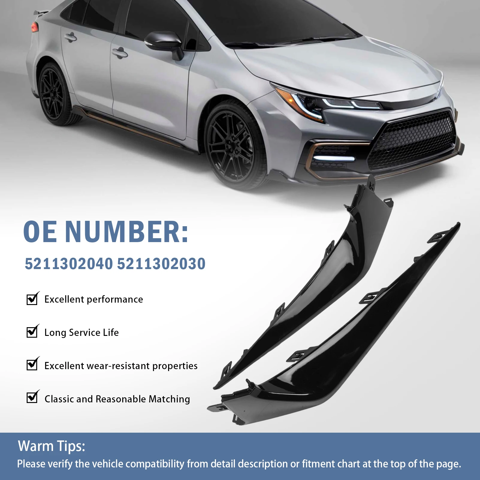 

5211302040 1 Pair Front Bumper Cover Lower Trim Molding Lip Spoiler Grille 5211302030 for 2020 2021 2022 Toyota Corolla SE XSE