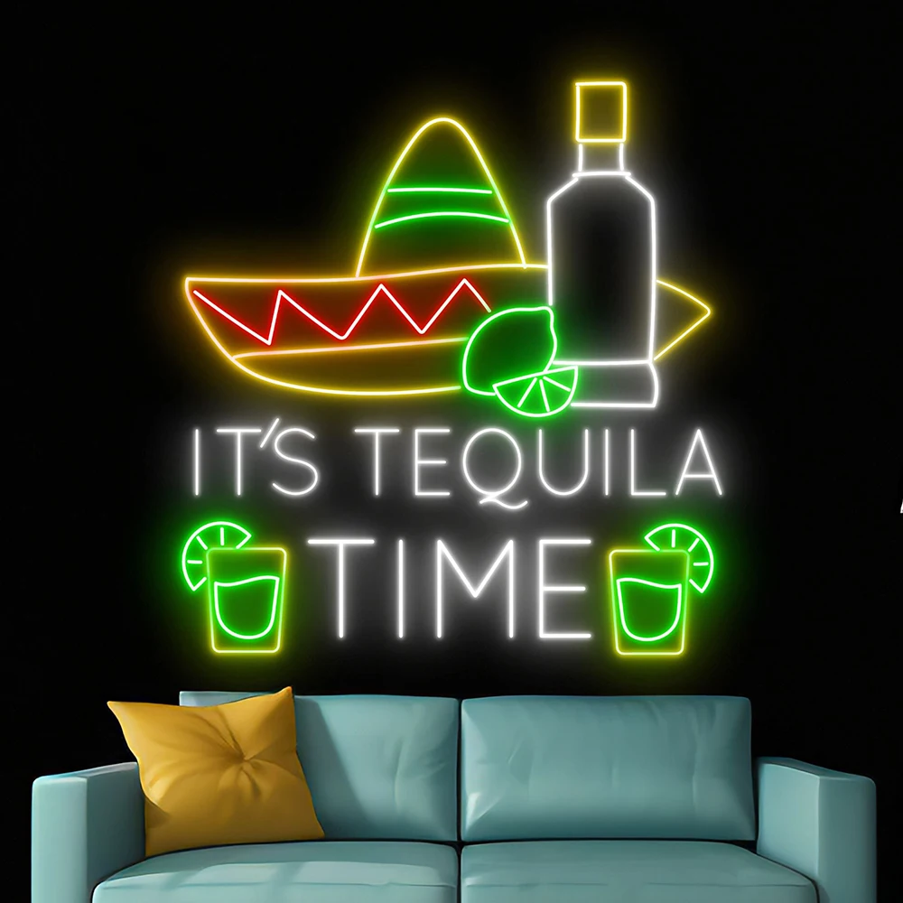 It's Tequila Time Neon Sign Custom Tequila Cocktail Bar LED Neon Light Home Wine Bar Pub Room Wall Decoration Personalized Gift