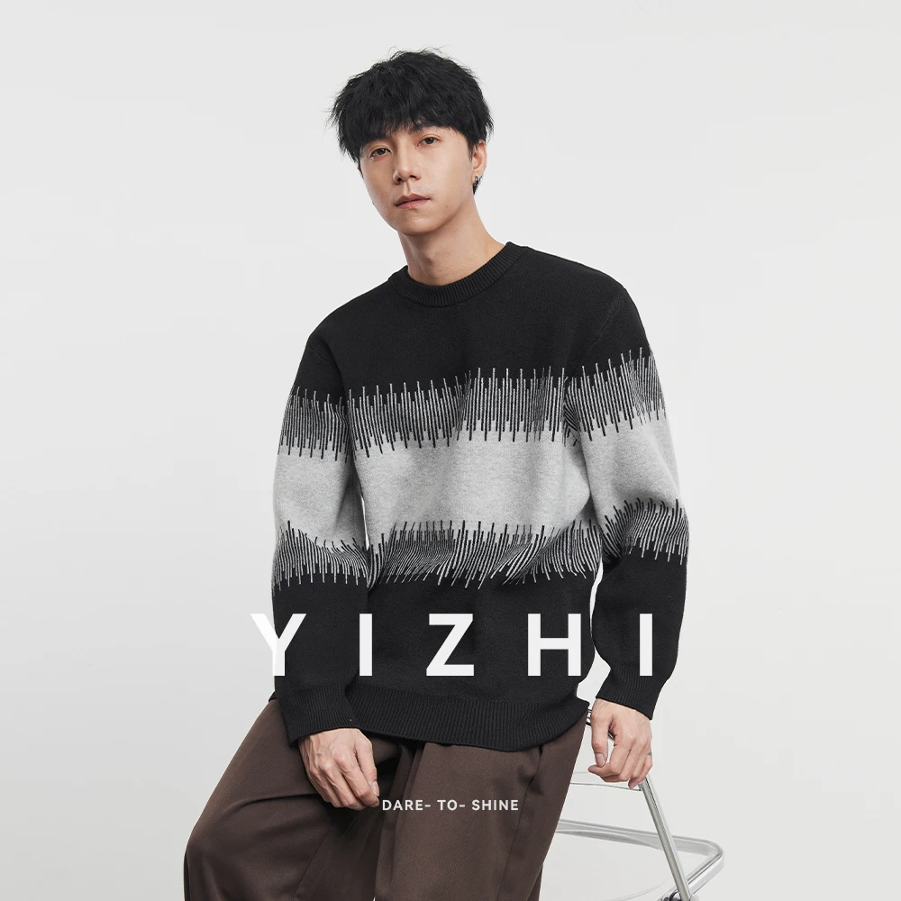 

2025 Winter New Warm Round Neck Knitted Pullover Men's Colorblock Sweater Knitted Cardigan Long Sleeve Sweater Men Clothing