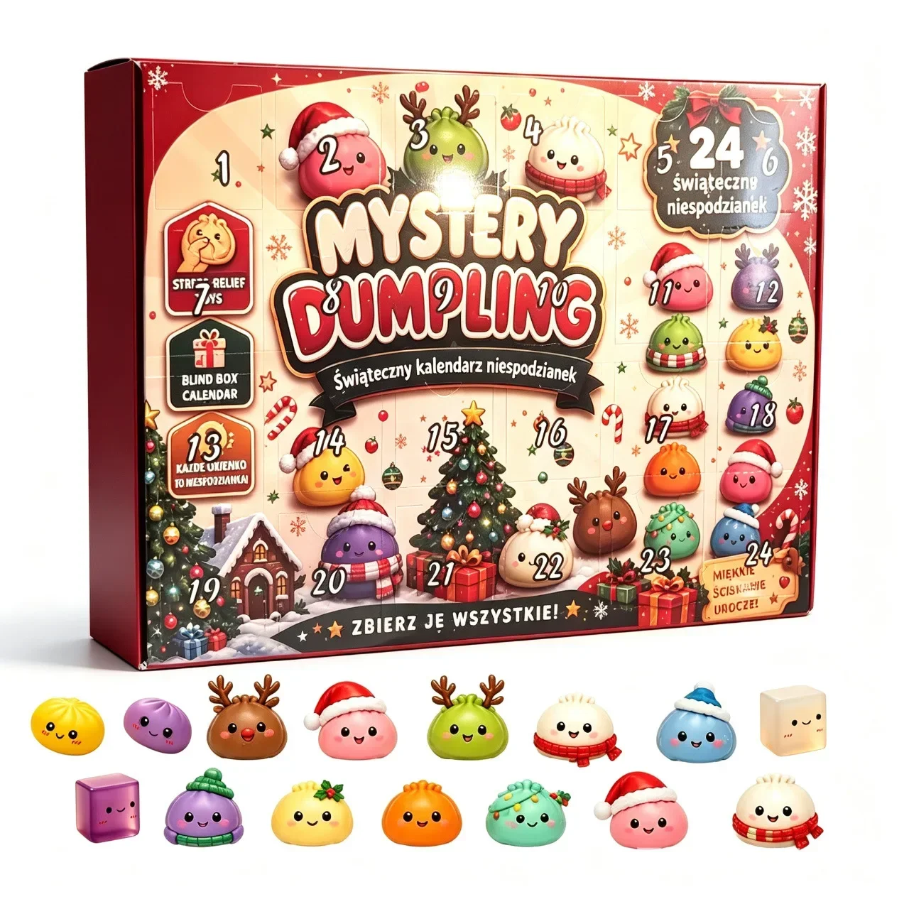 24 PCS Christmas Advent Calendar Cute Dumpling Squishy Toys Blind Box Stress Relief Squeeze Fidget Toy Christmas Surprise Gift view 3