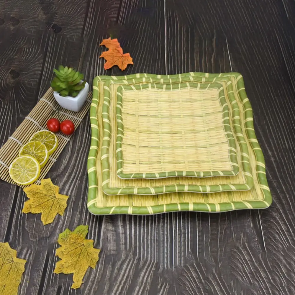 Imitation Bamboo Weaving Hot Pot Vegetable Plate Melamine Green Vegetable Fruit Tray Multiple Styles Serving Plate Restaurant