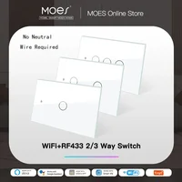 MOES-interruptor de luz inteligente WiFi RF433, sin cable neutro, Control por aplicación Smart Life, Tuya, funciona con Alexa y Google Home, 110/220V
