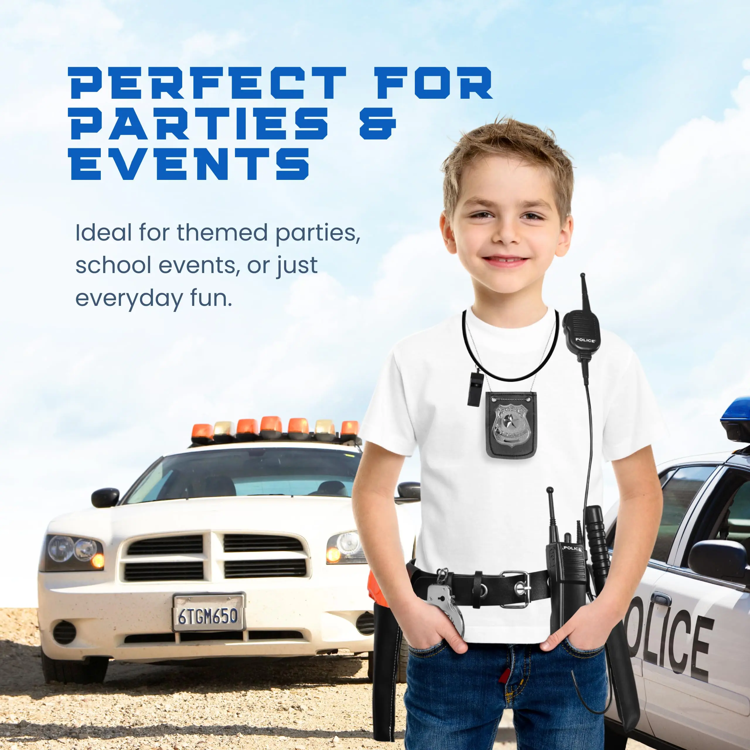 Police Officer Pretend Play Set 10-Piece Costume Accessories With Badge Belt Gun Handcuffs Halloween Role Play Kit For Ages 3–10 - Image 5