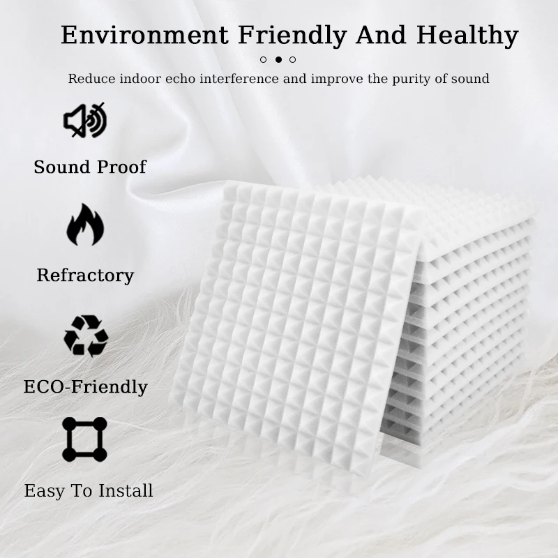 TOUO Acoustic Foam 6/12/24 Pcs Sound Insulation Pyramid Sound Absorbing Panel Home Studio Acoustic Treatment For Bedroom