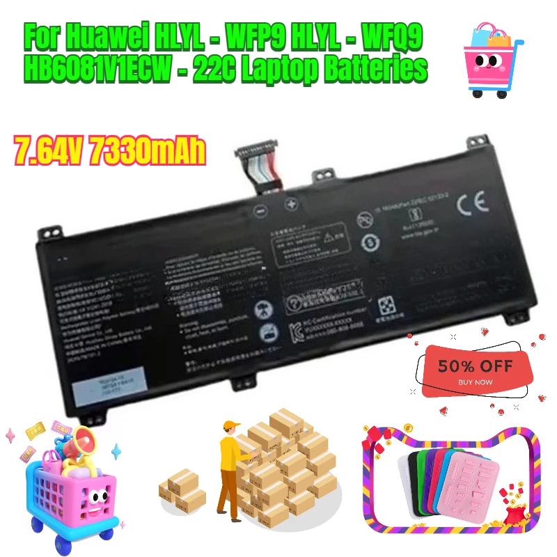 

7.64V 7330mAh for Huawei HLYL - WFP9 HLYL - WFQ9 WFQ9 HB6081V1ECW - 22C Laptop Batteries