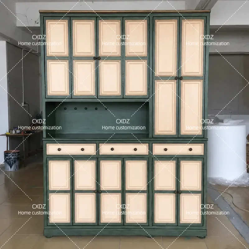 Multifunctional Foyer Entrance Cabinet Retro Storage Locker Mediterranean Painted Furniture Vintage Shoe Cabinet