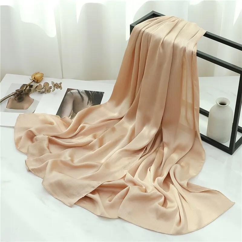 Solid Crinkle Chiffon Woman Scarf Fashion Casual Heavy Muslim Hijab Shawl Wraps Headband Bufanda Foulard Echarpe