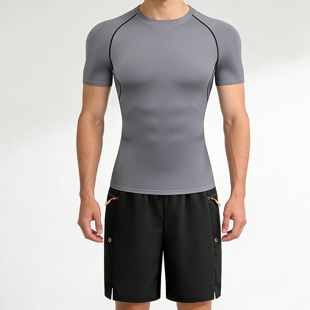 

Мужской летний быстросохнущий спортивный костюм для бега на открытом воздухе, короткая компрессионная футболка и шорты с карманами на молнии, доступны различные цвета