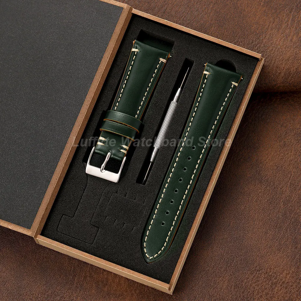 Vintage Calfskin Genuine Leather Wristband for Men Women 20mm 22mm Quick Release Watchband with Gift Packing Box Watch Strap