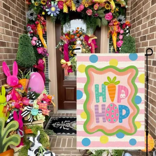 Easter Garden Flag Double Sided 12X18 Inch, Hip Hop Bunny Decorative Yard Outdoo