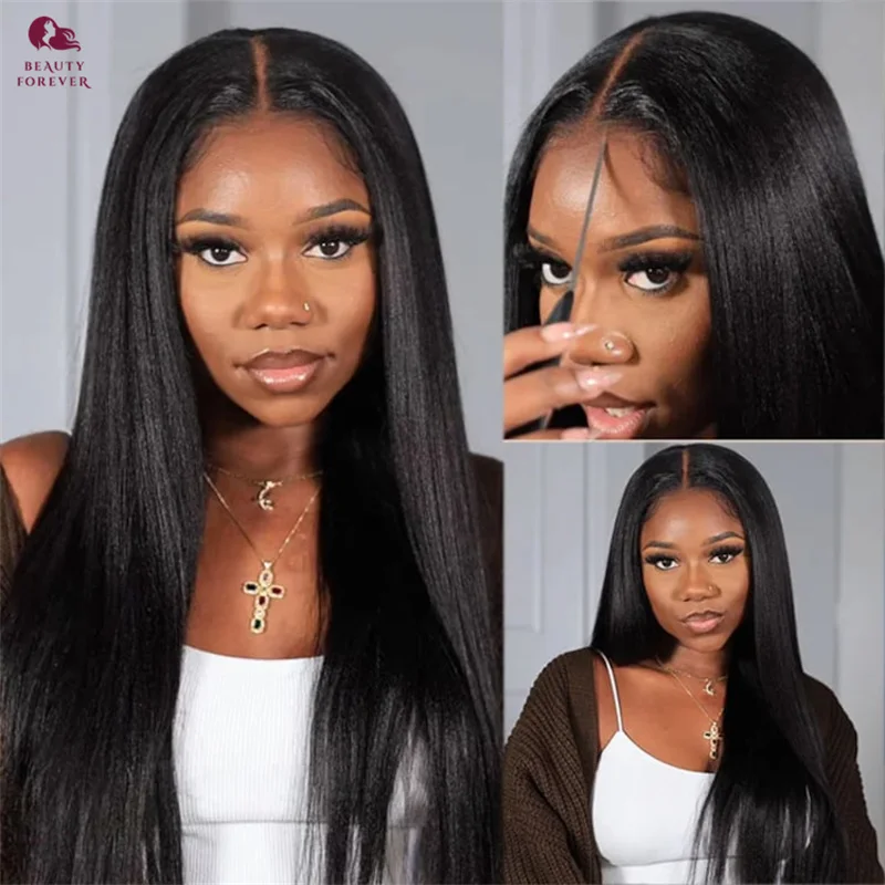 

Beautyforever Yaki Straight Wear and Go Glueless Human Hair Wig Upgrade C Cap 100% Real Glueless Wig Human Hair Ready to Wear