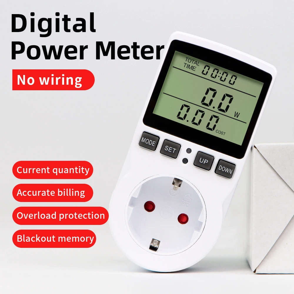 2024 New Digital LCD Power Meter Wattmeter Socket Wattage Kwh Energy Measuring Outlet Overload Protection 7 Display Model EU/US