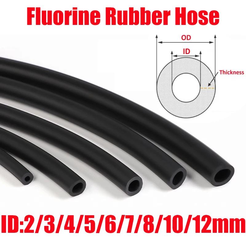 Fluorine Rubber Tubing Petrol Diesel Oil Hose Pipe Fuel Tube Heat Resistance Corrosion Resistance ID 2mm 3mm 4mm 5mm 6mm 7-12mm