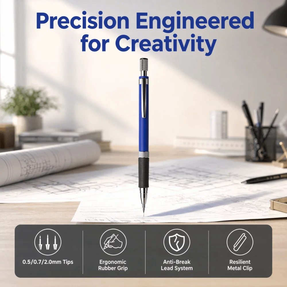 Simple Metal Mechanical Pencil 0.5/0.7/2.0mm 2B Press Using Automatic Pencil Drafting Pencil School Office