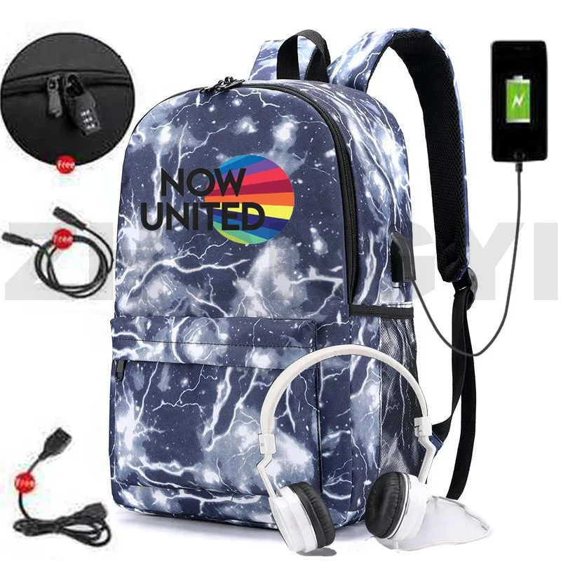 2024 Hot Now United USB Charging Anti-theft Backpack for Women Now United - Better Album Cartoon Children Schoolbag Mens Bookbag