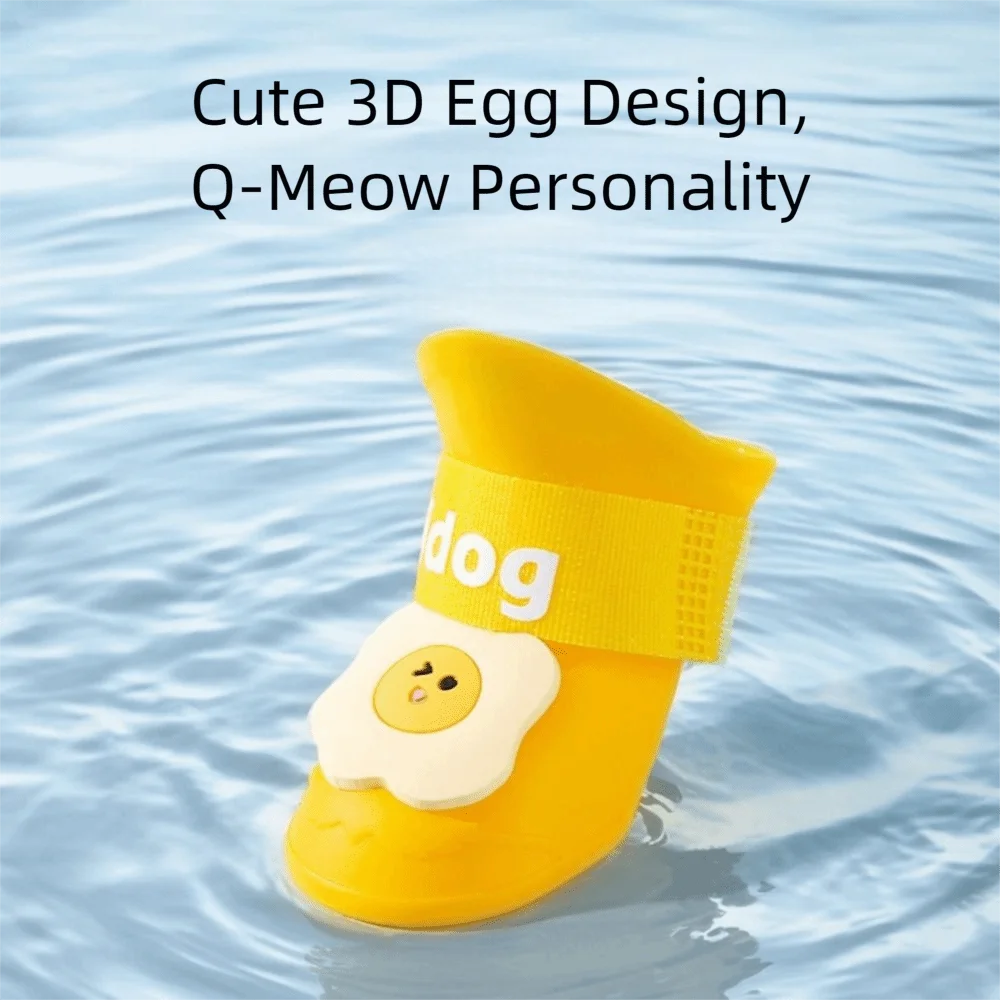 4Pcs/Set Silicone Pet Rain Boot Waterproof Wear Resistance Puppy Shoes Cartoon Anti Slip Sole Outdoor Dog Footwear