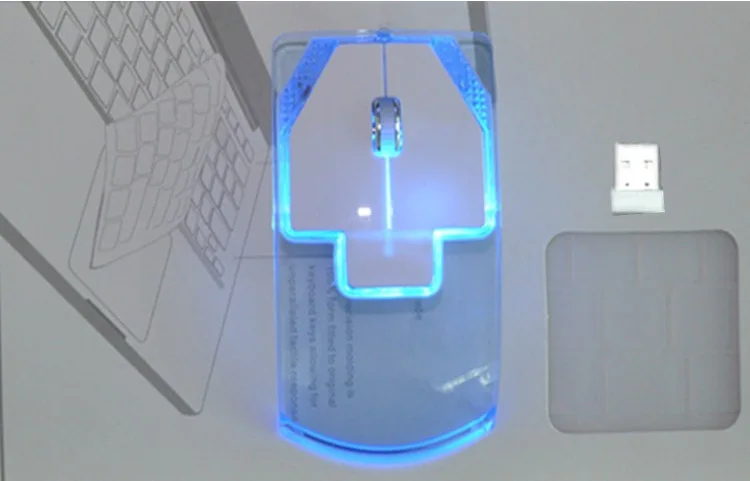 New Creative 2.4GHz Wireless Ultra-thin Transparent 1000DPI Optical Luminous Mouse for PC Desktop Laptop Notebook